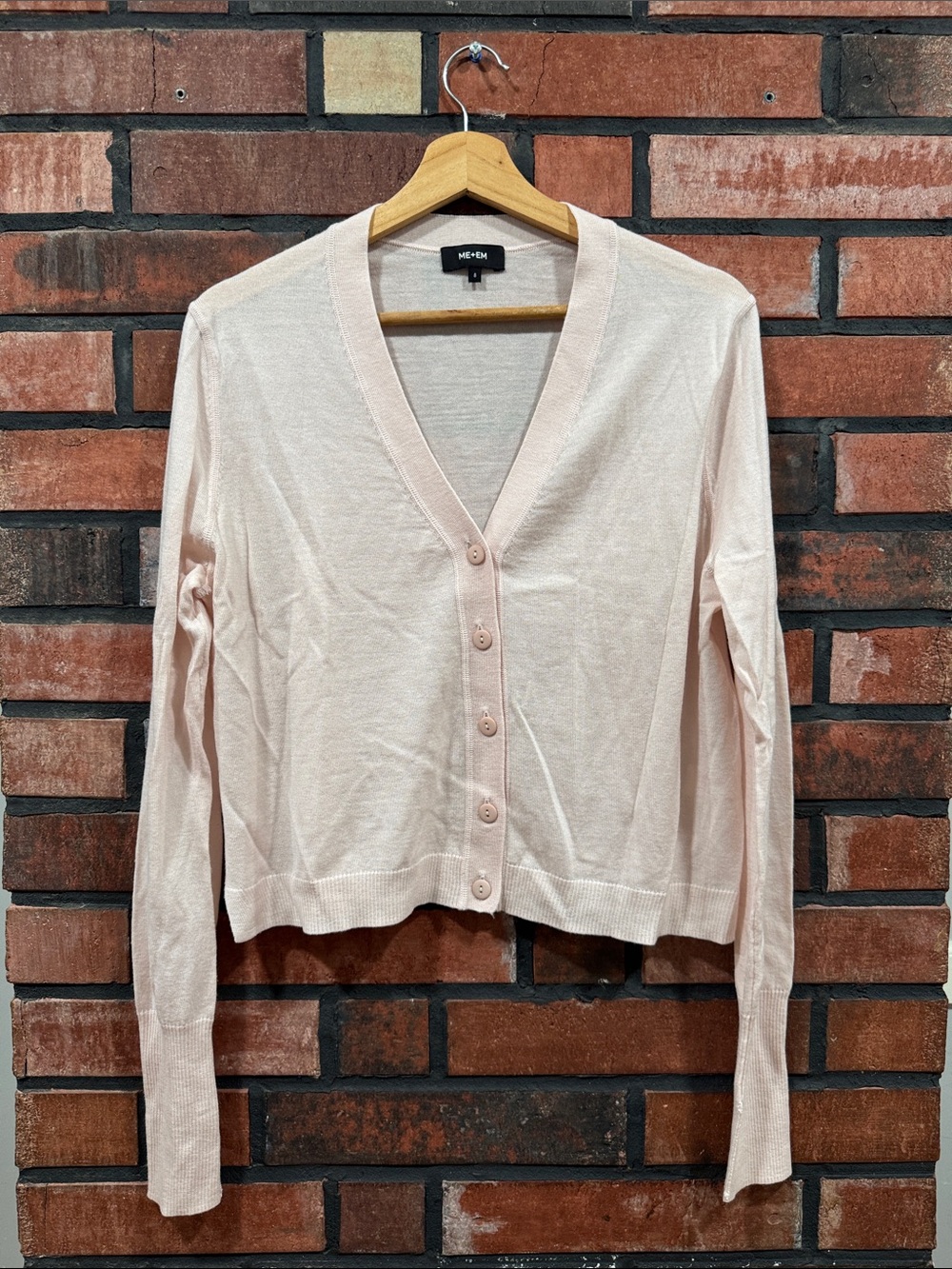 ME+EM Pale Pink V-Neck Button Cardigan